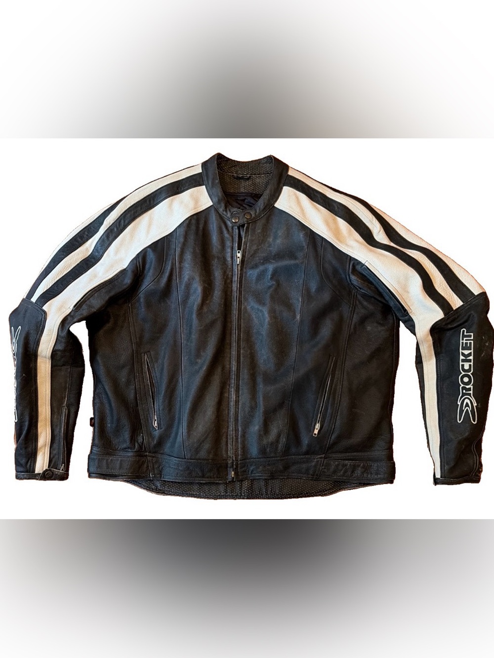 Joe Rocket Men's 3XL Black White Leather Heavyweight Armored Motorcycle Jacket